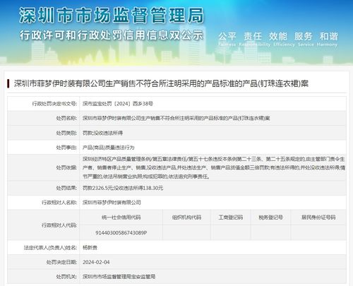 深圳市菲梦伊时装生产销售不符合所注明采用的产品标准的产品 钉珠连衣裙 案